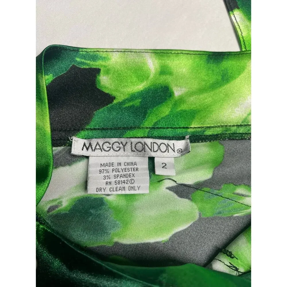 Maggy London Green Floral Knee Length Dress Size 2 - Picture 3 of 6